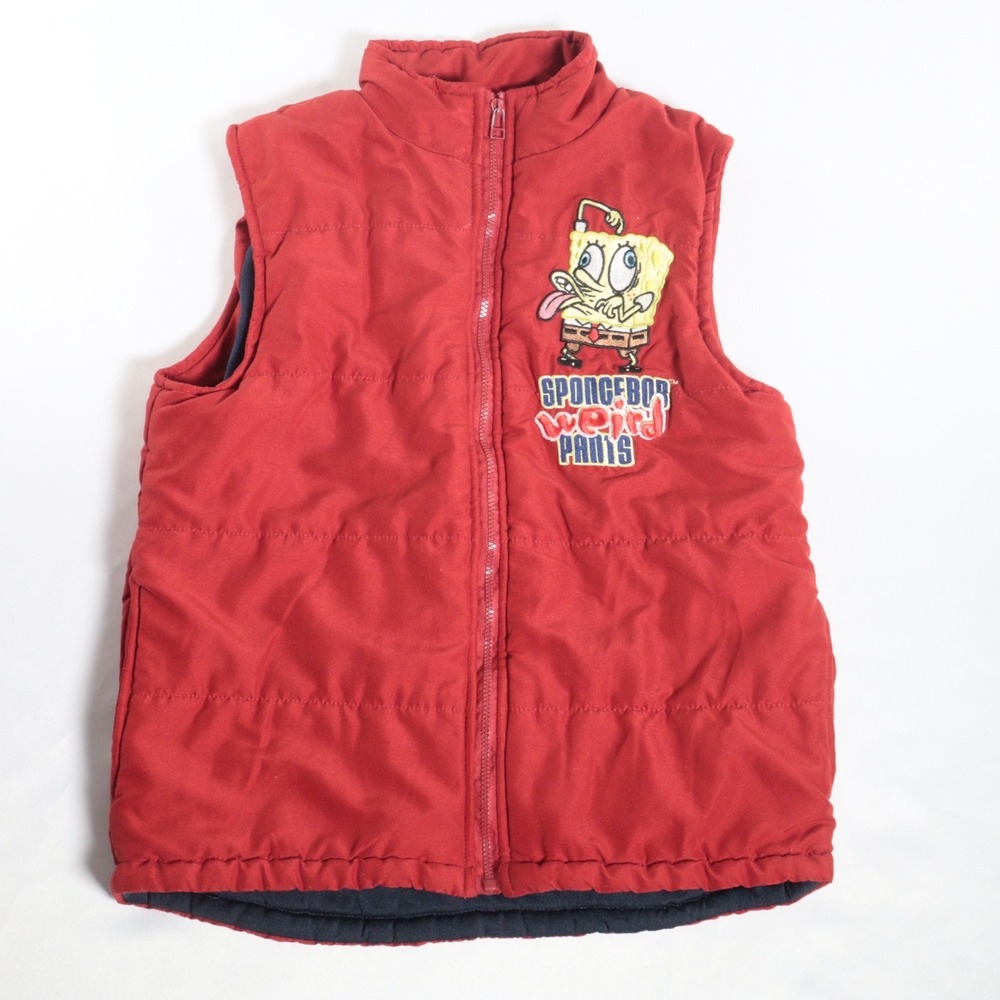 Vintage Nickelodeon Spongebob Weird Pants Red Puffer Boys Vest Sz 6‎